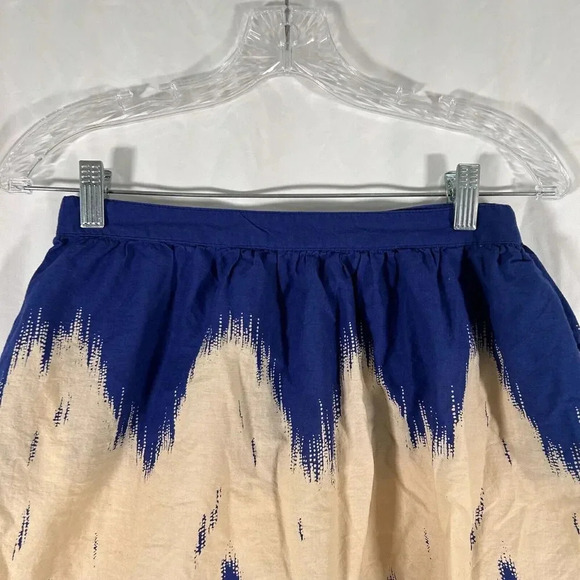 MNG Mango Mini Skirt Women's 4 Blue Cream Print Zip Side Unlined - Picture 2 of 8